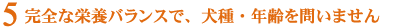 5.完全な栄養バランスで、犬種・年齢を問いません